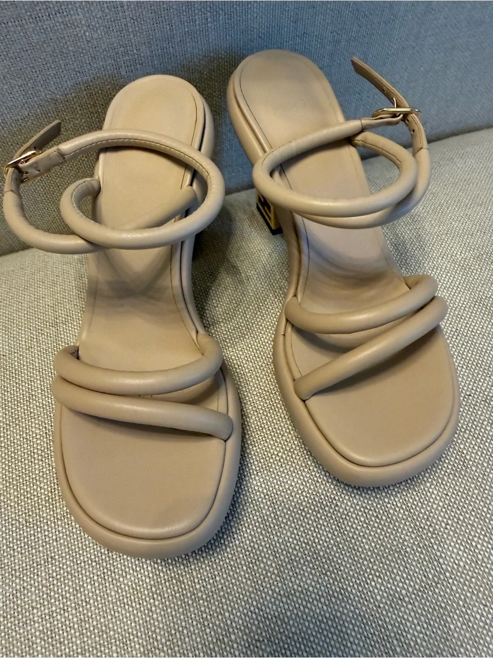 FENDI Nappa Baguette Ankle Strap 110mm Platform Sandals 36